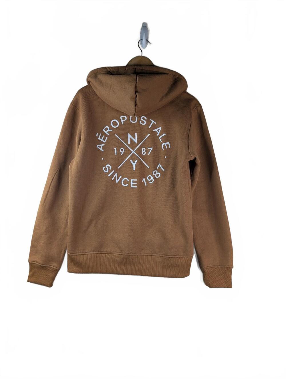 Aéropostale Tan Zip Up Hoodie with Circular Graphic -‎ Medium